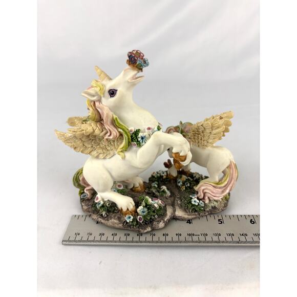 Vintage Hand Painted Unicorn Resin Figurine Whimsical Floral 1980s Mom and Baby - Picture 3 of 14